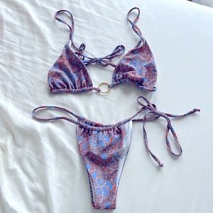 SHEIN String Bikini Size Small Color Periwinkle/Orange Paisley